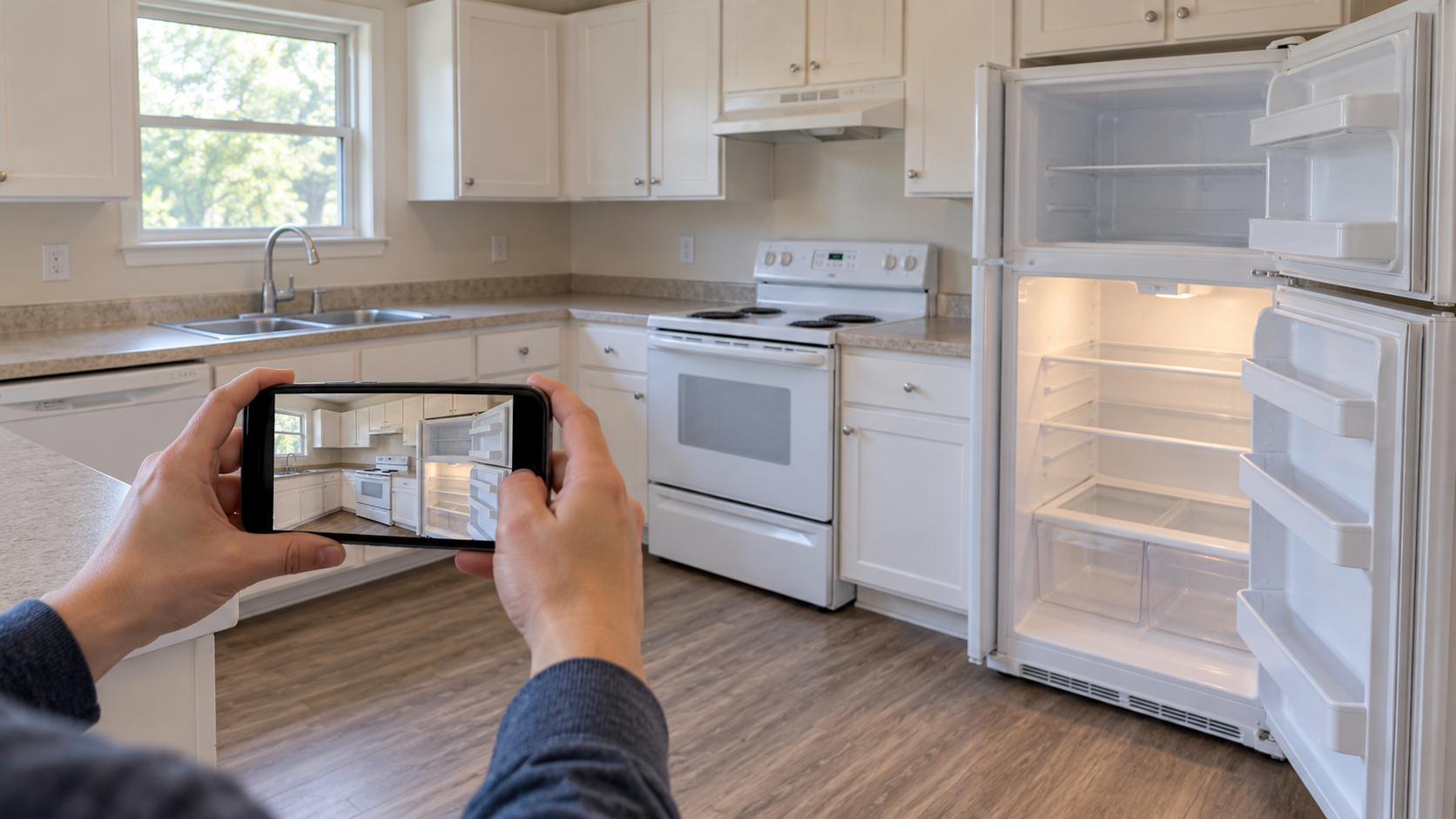 Illustrative empty apartment after belongings have been removed, ready for final-condition photos